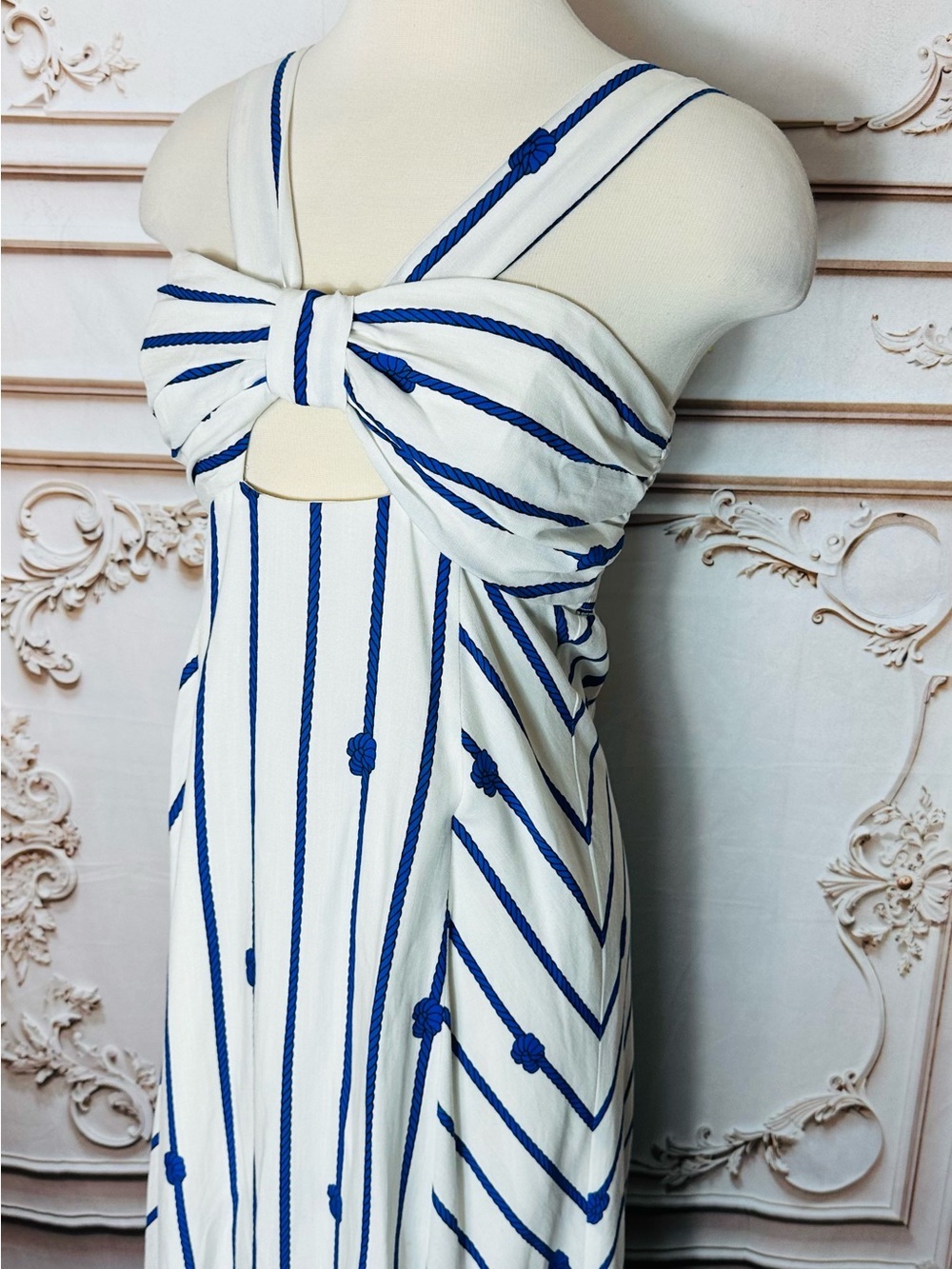 ANTONIO MELANI White and Blue Striped Knot-Front Maxi Dress - Picture 8 of 12